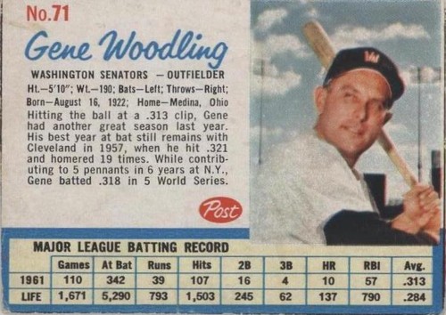 1962 Post - Gene Woodling #71