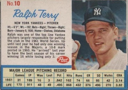1962 Post - Ralph Terry #10