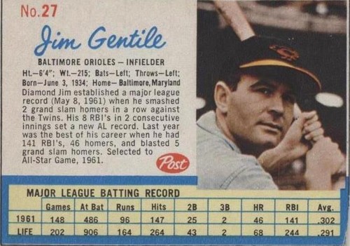 1962 Post - Jim Gentile #27