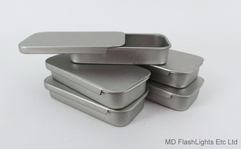 SILVER SLIDE TOP LID STORAGE TINS IDEAL FOR BUSHCRAFT SURVIVAL KITS CAMPING EDC