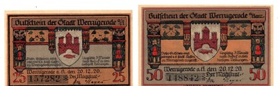 1920 Germany Wernigerode Notgeld 25, 50 Pfennig Notes (U93)