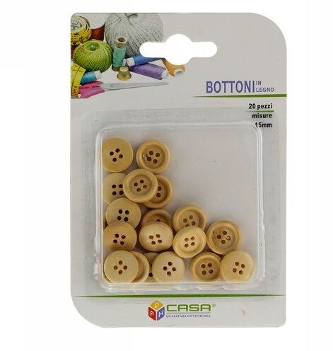 Confezione 20 Pezzi Bottoni In Legno Diametro 15mm dfh
