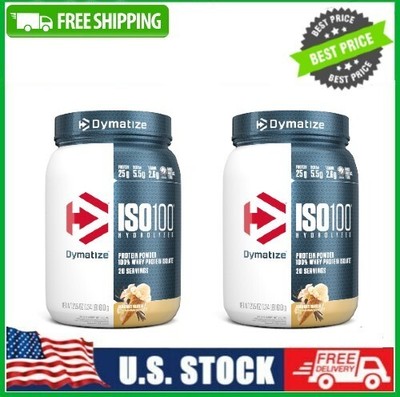 2 PACK Dymatize ISO100 Hydrolyzed Whey Isolate Protein Powder, Vanilla, 20 Ser