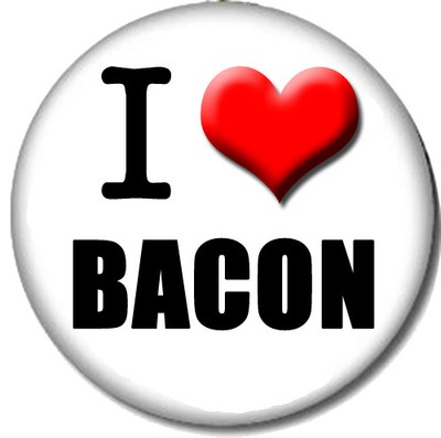 I Love Bacon Pin-Back Button - 6 Sizes - Pork Pig Breakfast Lunch Dinner Crispy