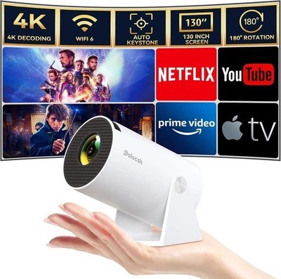 Polocsh Mini Projector WiFi6 & BT5.2 4K 180 Rotatable 130 Display White