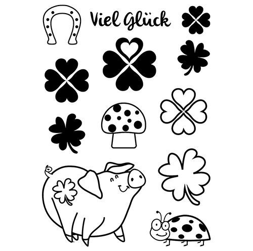 Efco Stempel Clear „Viel Glück“, transparent, A7/ 74 x 105 mm, 12-teilig
