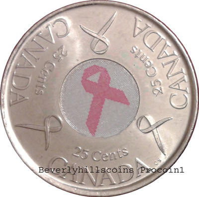 25 Cent Breast Cancer Pink Ribbon Canadian Uncirculated