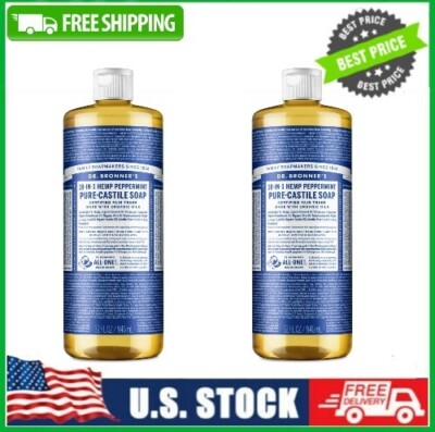 2 PACK Dr. Bronner's Magic Soap - Castile Liquid - Peppermint - 32 oz - 18-in-1