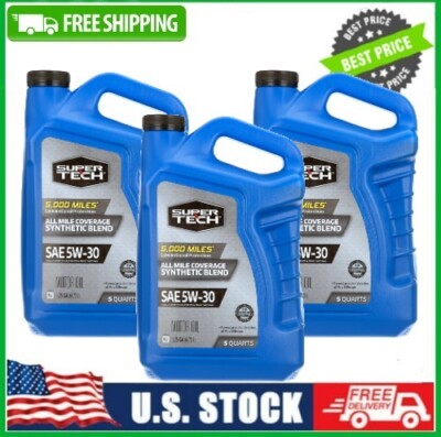 3 PACK Super Tech All Mileage Synthetic Blend Motor Oil SAE 5W-30, 5 Quarts