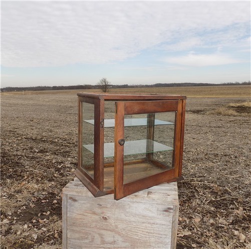 Wooden Framed Glass Vintage Showcase Country General Store Counter Top Display M