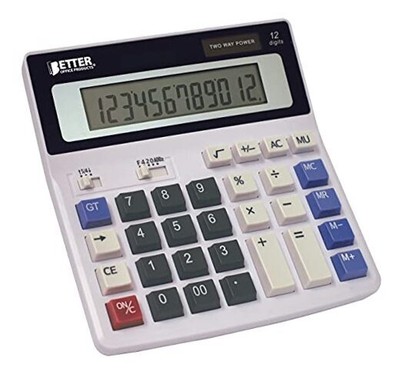 Extra Large Electronic Desktop Calculator, 12-Digit LCD Display, Angled 