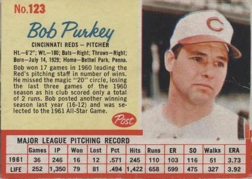 1962 Post - Bob Purkey #123