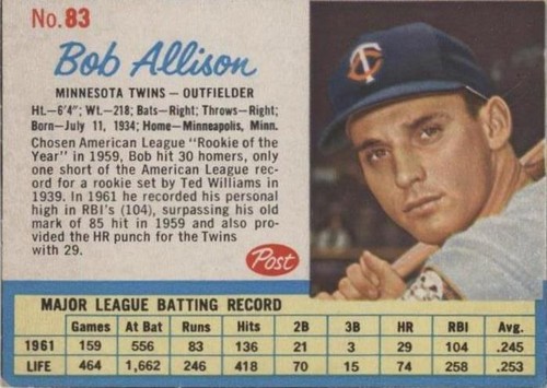 1962 Post - Bob Allison #83