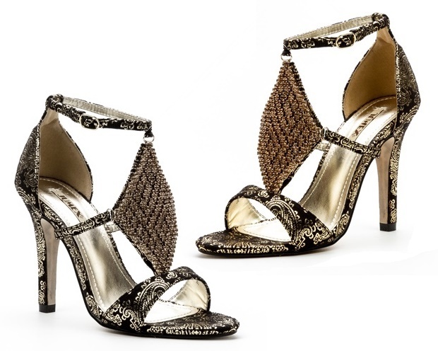 Vintage Pasley Look Silver Gold Black Embellished Diamante Shoes Sandals Heels