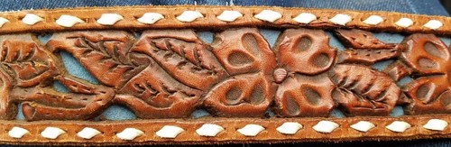 HAND TOOLED LEATHER & BABY BLUE SUEDE WESTERN RODEO COWBOY BELT W/ NAME 