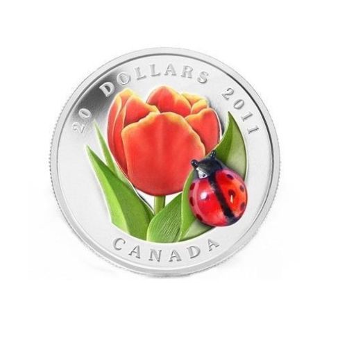 2011 Canadian Mint $20 Fine Silver Coin - Tulip with Ladybug