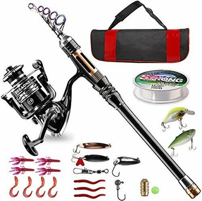 Details about / Fishing Rod And Reel Combo Full Kit Set Carrier Bag Pole Spinning Lures Hooks