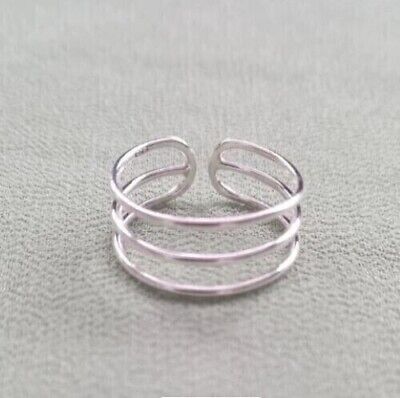 Solid Metal Women's Three Row Adjustable Toe Ring 925 Sterling Silver