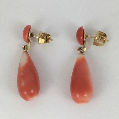 Large Vintage Natural Coral Drop Earrings - 1 3/8 