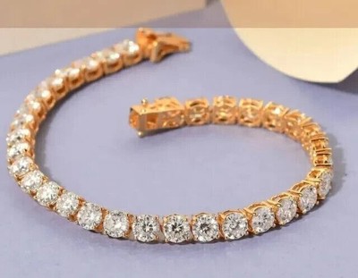 14k Yellow Gold Plated 8Ct Round Lab Created Diamond Women Tennis Bracelet 7.5''