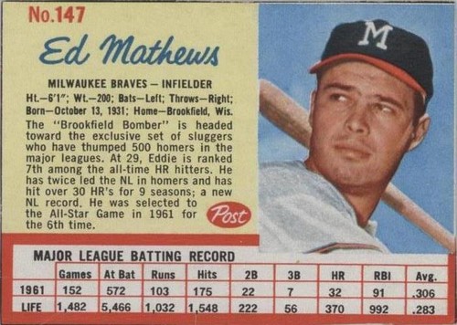 1962 Post - Eddie Mathews #147