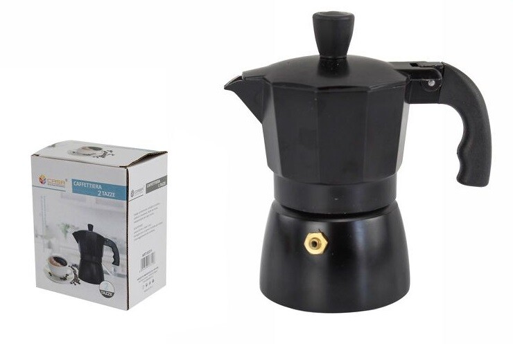 Caffettiera Moka Macchinetta Caffè Espresso Nera Opaca Misura 2 Tazze dfh