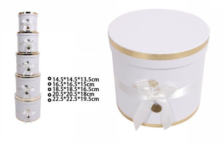 Set 5 Pezzi Scatole Box Per Regali Varie Misure Matrioska Rotonde Bianche dfh
