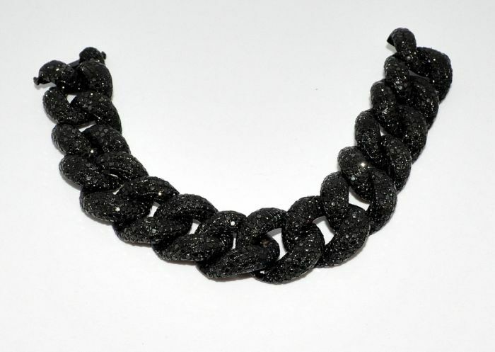 Pre-owned Online0369 6.66ct Black Cubic Zirconia Mens Link Bracelet In Black Rhodium Plated Silver