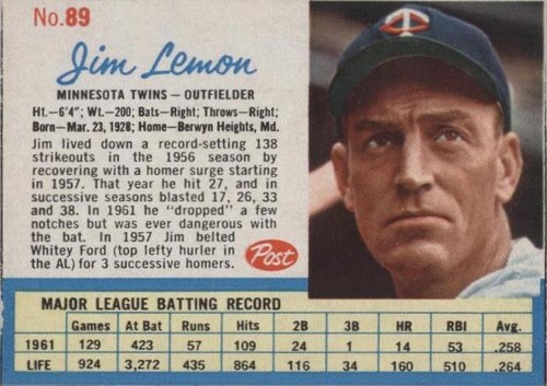 1962 Post - Jim Lemon #89