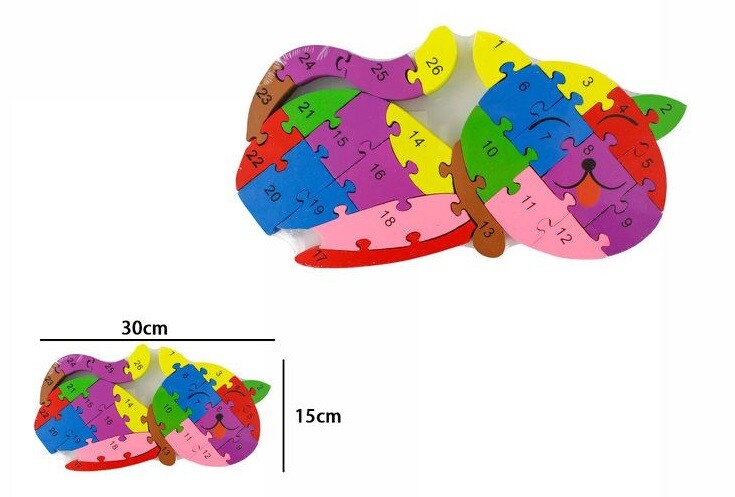 3D Puzzle Legno Forma di Gatto Educativo Lettere Numeri Bambini Imparare dfh