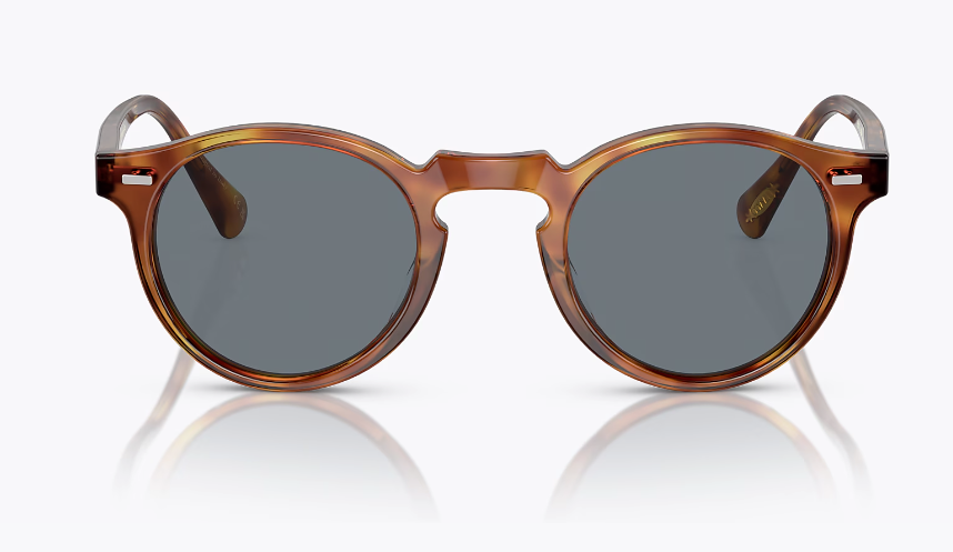 Pre-owned Oliver Peoples Gregory Peck Sun 47mm Semi-matte Lbr /blue Photochromic In Gold