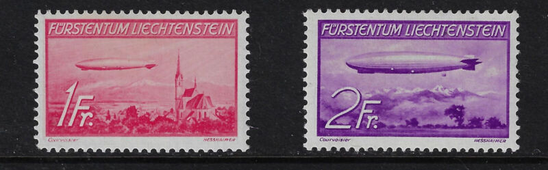 Liechtenstein Scott # C15 C16 Zeppelin VF OG NH BOB Air Mail Stamps Cat $160