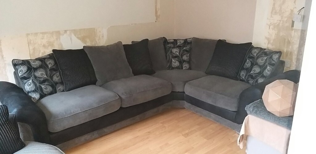 l shaped sofa and swivel chair