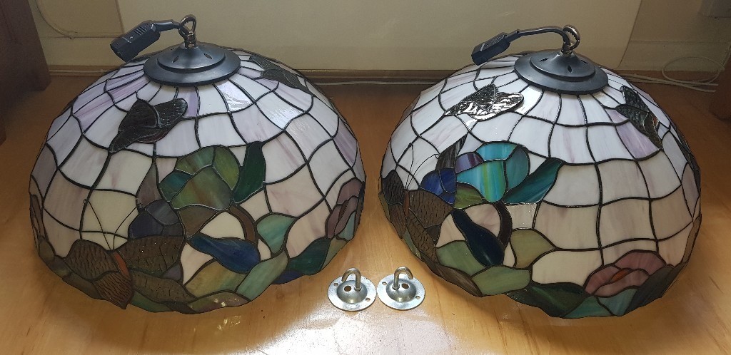Tiffany Ceiling Lamp Shades Pair Excellent Condition For Sale