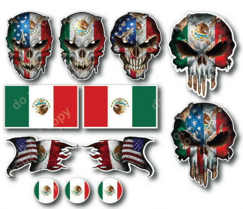 12 Mexican skull Mexico American Flag 3M Sticker Decal Latino USA Country Pride