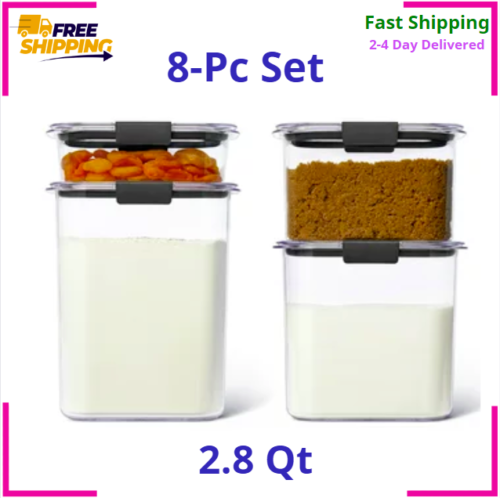 Rubbermaid Brilliance Tritan Airtight Pantry Food Storage 8-Pc Set, 2.8 Qt, NEW