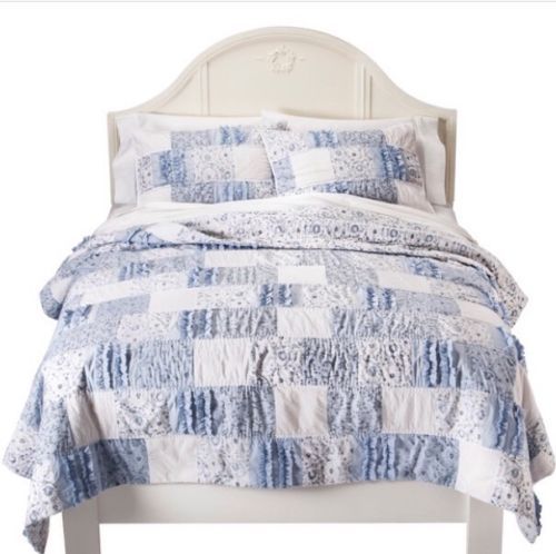 Chezmoi Collection Shabby Chic Floral Quilt Set – Blue & Pink Pre-Washed Cotton, Full/Queen