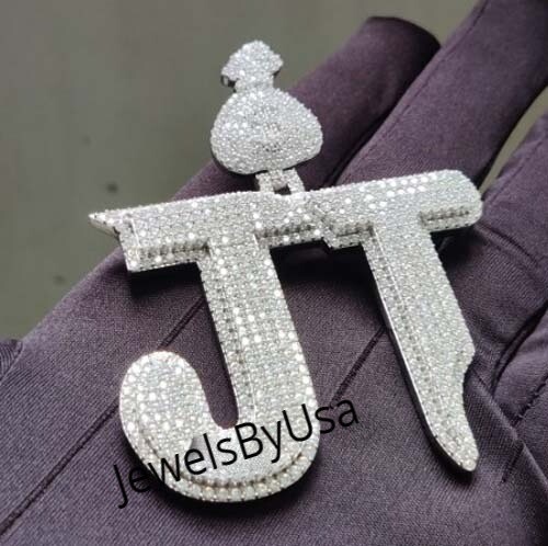Pre-owned Nsg Men's 3.22ct Vvs Moissanite Custom Jt Initial Alphabet Letter Pendant 925 Silver In White