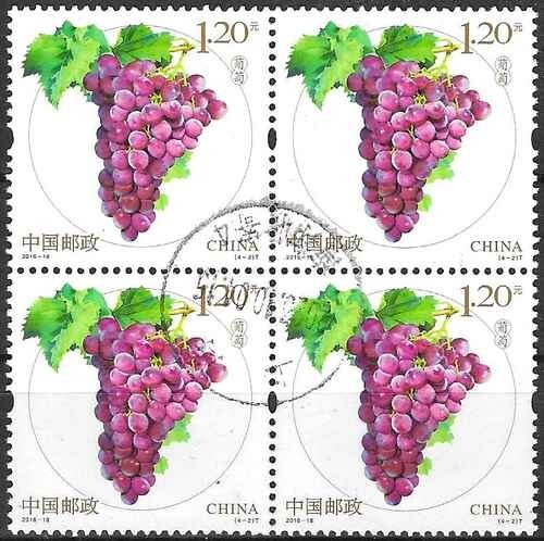 Timbres Flore Fruits Raisins Chine 5351 O En Bloc De 4 (70942eh)
