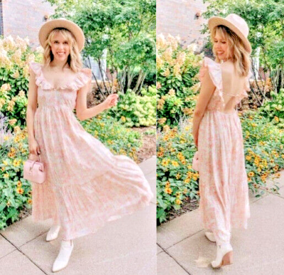 Light pink top and white dress