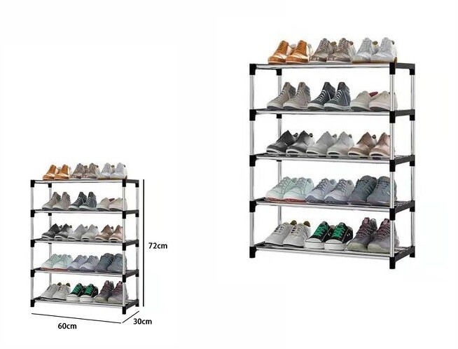 Scarpiera in Alluminio 5 Ripiani Scaffali Porta Scarpe Pantofole 60x30x72cm dfh