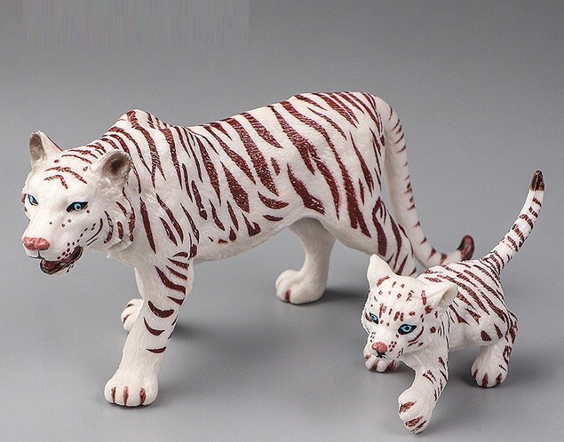 White Tiger with Baby Animal Toy PVC Action Figure Doll Kids