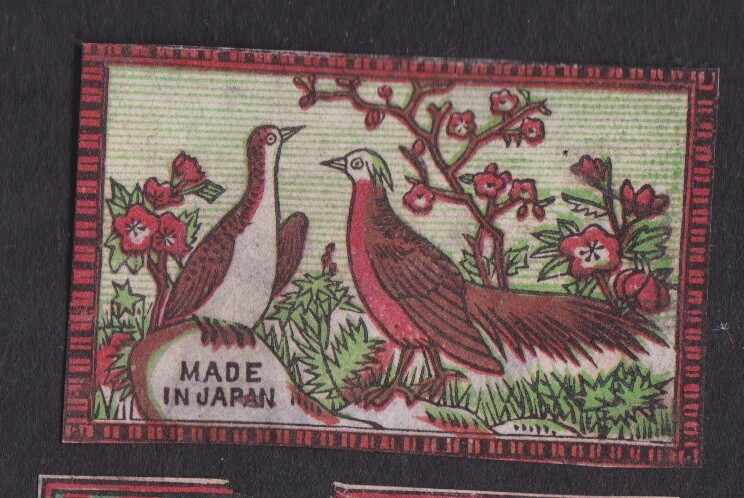 Ancienne Ã©Tiquette Allumettes Japon Bn130151 Oiseau Fleurs 