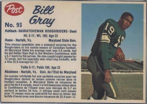 1962 Post Cereal CFL Bill Gray #93