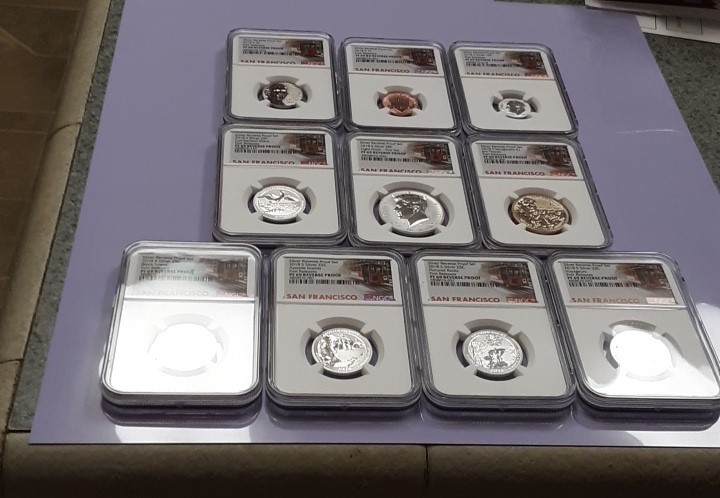 2018 S Silver Reverse Proof Set PF69 10pc. Light Finish Kennedy, First Releases