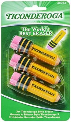 TICONDEROGA Erasers, Pencil Shaped, Latex-Free, Yellow, 1-3pak (38953)
