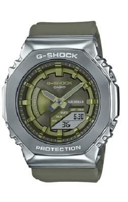 Pre-owned Casio G-shock Gm-s2100-3ajf Metal Covered Bezel Analog Digital Watch Khaki