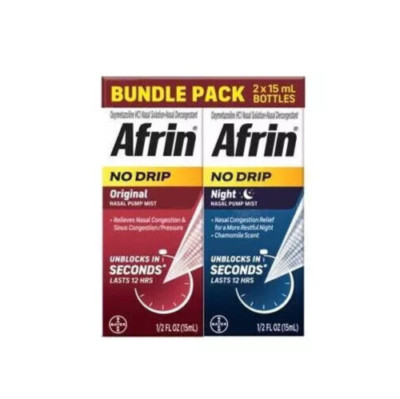Afrin No Drip Night/ Original Bundle Pack Nasal Pump Mist Fast Congestion 4/26