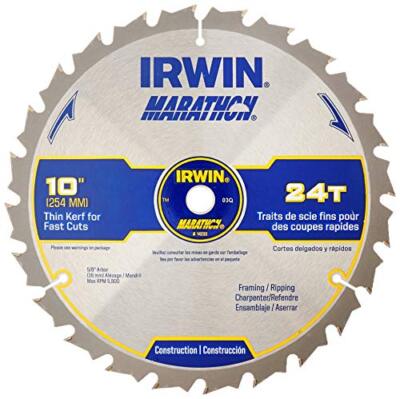 Irwin Marathon 24233 Carbide Table/Miter Circular Saw Blade, 10'', 24T