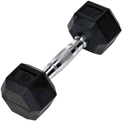 Rubber Hex Dumbbell, 10 LB, Single